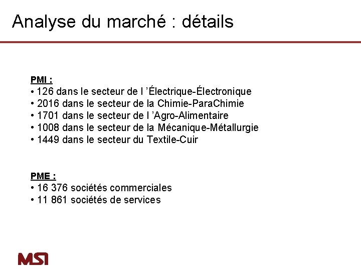 Analyse du marché : détails PMI : • 126 dans le secteur de l