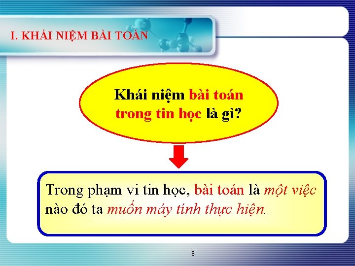 I. KHÁI NIỆM BÀI TOÁN Khái niệm bài toán trong tin học là gì?