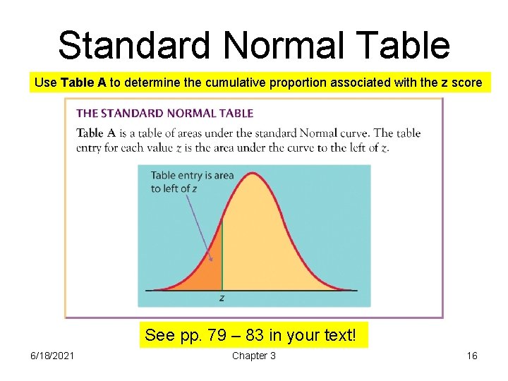 Standard Normal Table Use Table A to determine the cumulative proportion associated with the