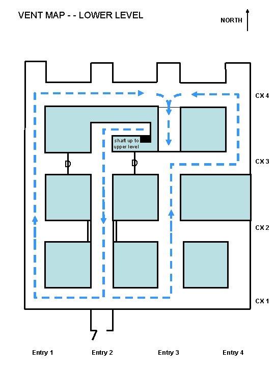 VENT MAP - - LOWER LEVEL NORTH CX 4 shaft up to upper level