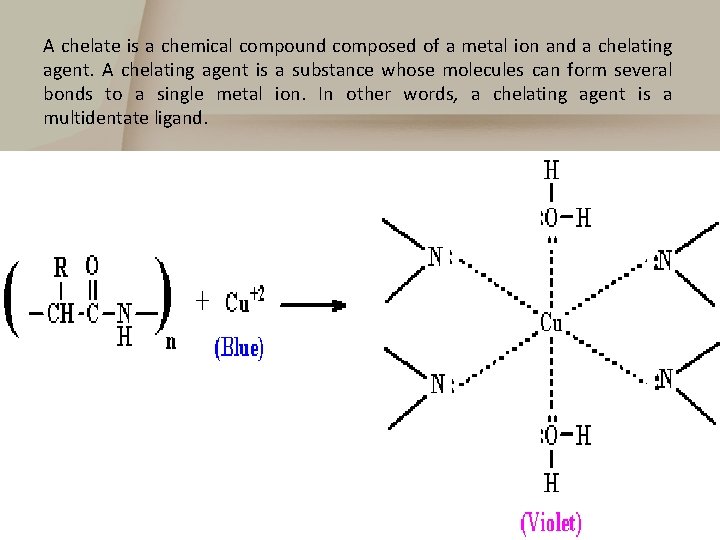 A chelate is a chemical compound composed of a metal ion and a chelating