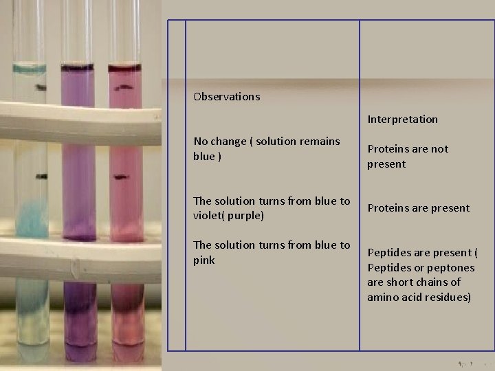 Observations Interpretation No change ( solution remains blue ) The solution turns from blue