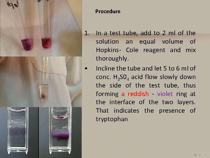 Procedure 1. In a test tube, add to 2 ml of the solution an