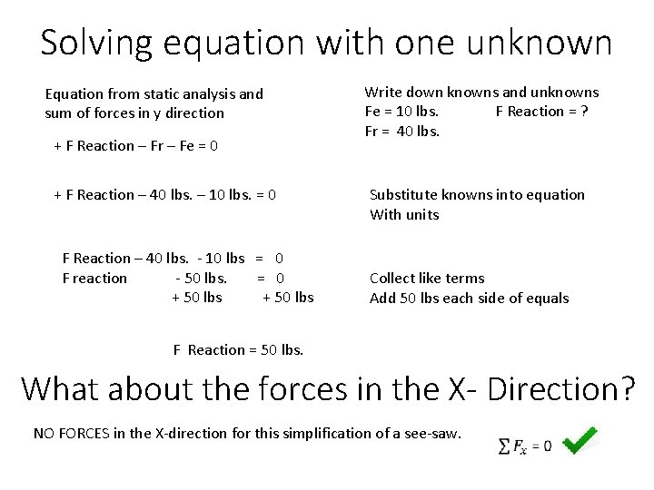 Solving equation with one unknown Equation from static analysis and sum of forces in
