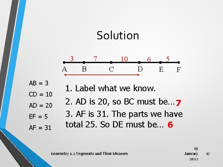 Solution 3 A AB = 3 CD = 10 AD = 20 EF =