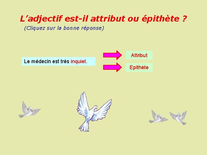 L’adjectif est-il attribut ou épithète ? (Cliquez sur la bonne réponse) Attribut Le médecin