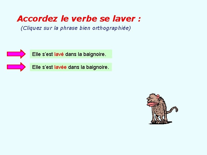 Accordez le verbe se laver : (Cliquez sur la phrase bien orthographiée) Elle s’est