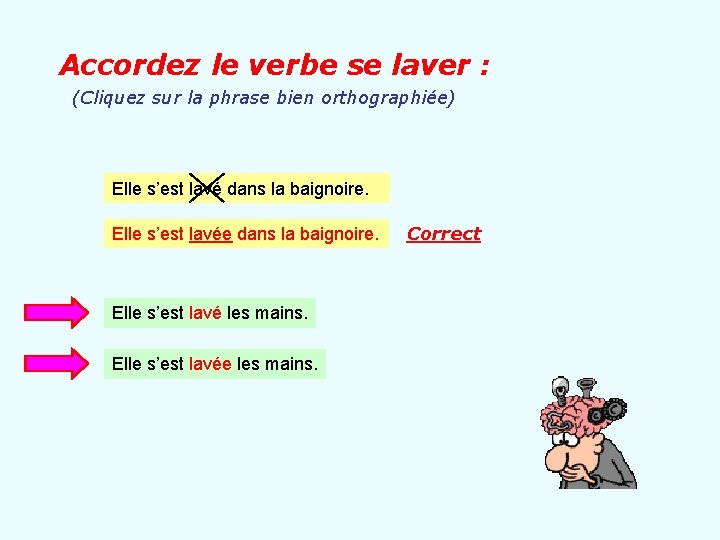 Accordez le verbe se laver : (Cliquez sur la phrase bien orthographiée) Elle s’est