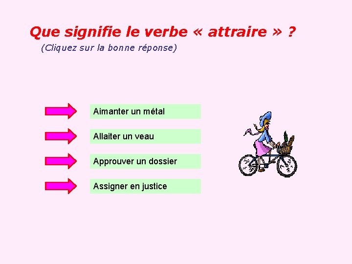 Que signifie le verbe « attraire » ? (Cliquez sur la bonne réponse) Aimanter