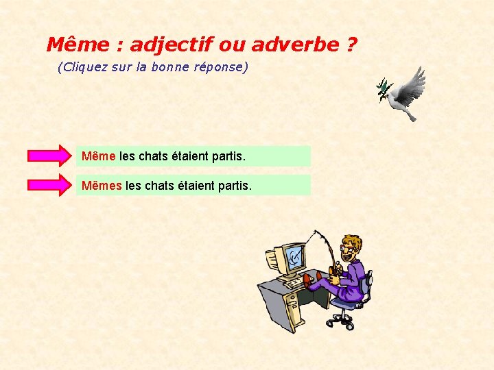 Même : adjectif ou adverbe ? (Cliquez sur la bonne réponse) Même les chats