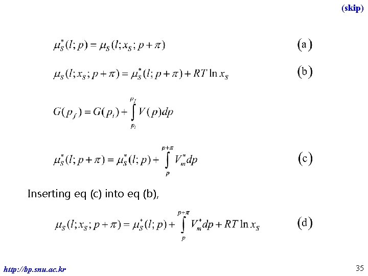 (skip) Inserting eq (c) into eq (b), Physical Chemistry of Materials http: //bp. snu.