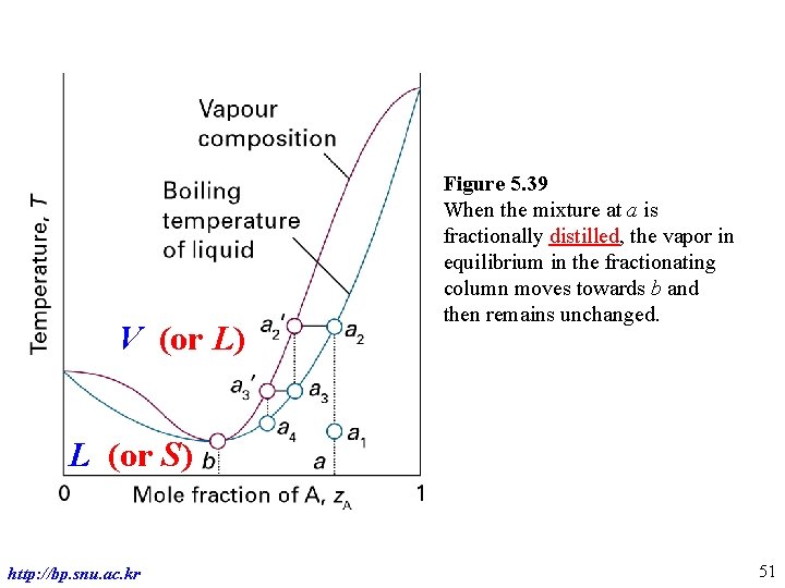 V (or L) Figure 5. 39 When the mixture at a is fractionally distilled,
