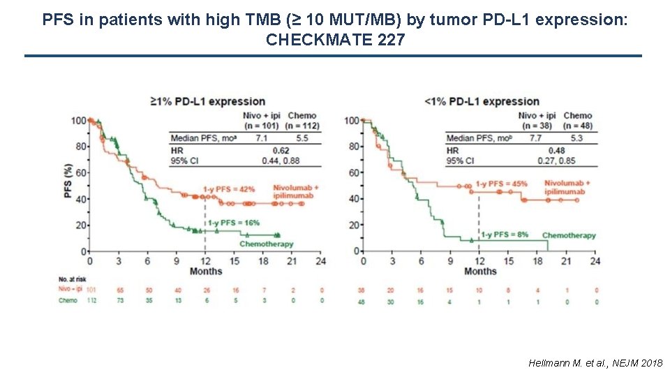 PFS in patients with high TMB (≥ 10 MUT/MB) by tumor PD-L 1 expression: