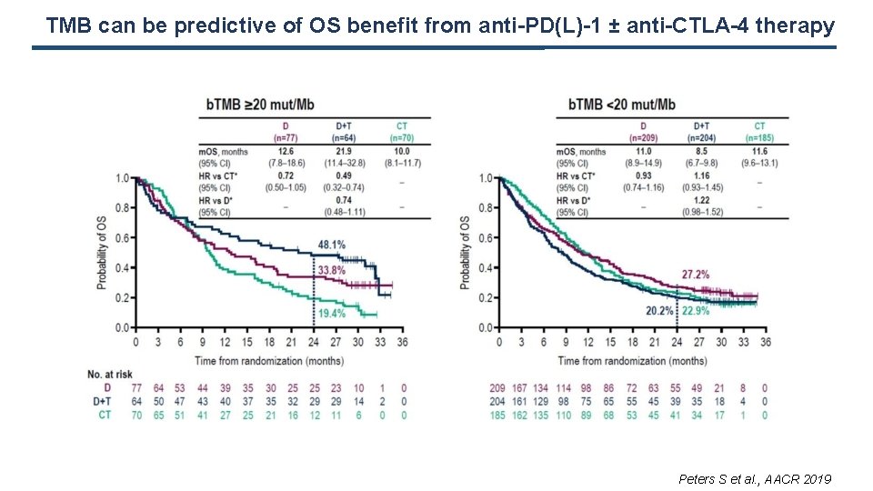 TMB can be predictive of OS benefit from anti-PD(L)-1 ± anti-CTLA-4 therapy Peters S