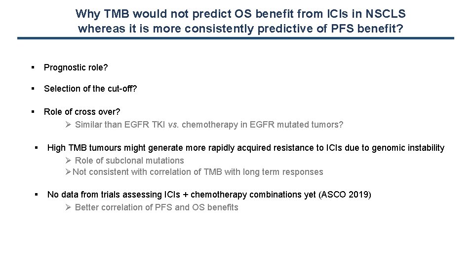 Why TMB would not predict OS benefit from ICIs in NSCLS whereas it is
