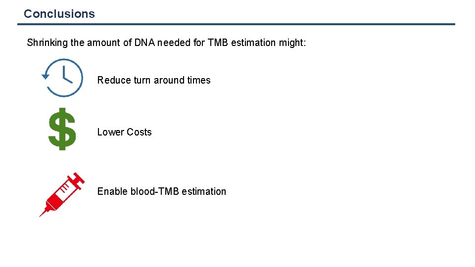 Conclusions Shrinking the amount of DNA needed for TMB estimation might: Reduce turn around