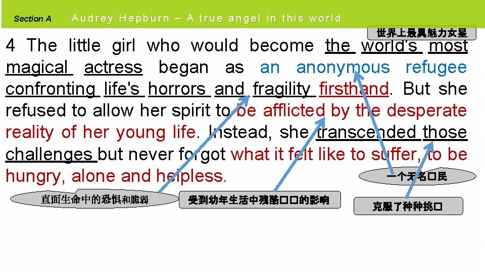 Section A Audrey Hepburn – A true angel in this world 世界上最具魅力女星 4 The