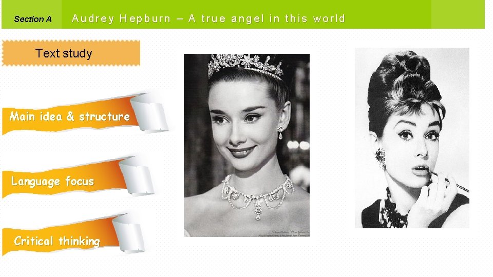 Section A Audrey Hepburn – A true angel in this world Text study Main