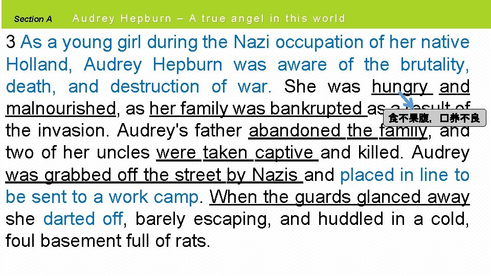 Section A Audrey Hepburn – A true angel in this world 3 As a