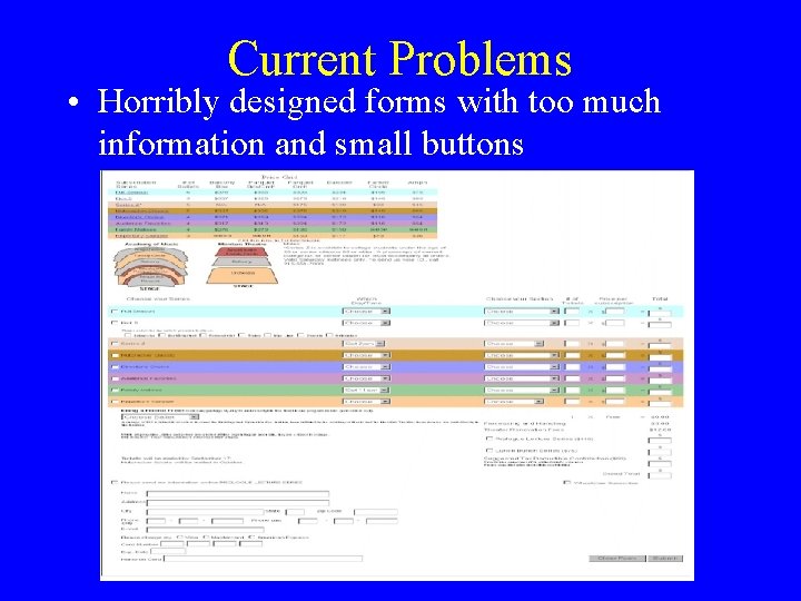 Current Problems • Horribly designed forms with too much information and small buttons 