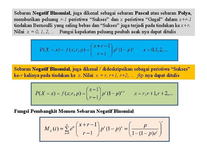 Sebaran Negatif Binomial, juga dikenal sebagai sebaran Pascal atau sebaran Polya, memberikan peluang r-1