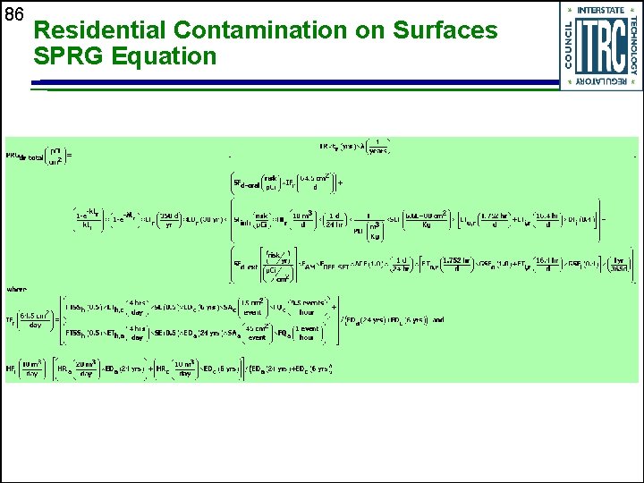 86 Residential Contamination on Surfaces SPRG Equation 