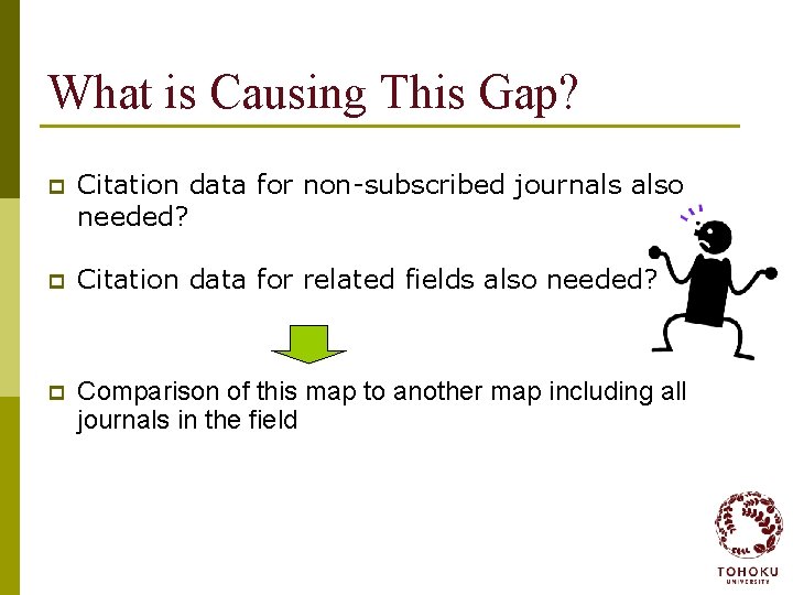 What is Causing This Gap? p Citation data for non-subscribed journals also needed? p