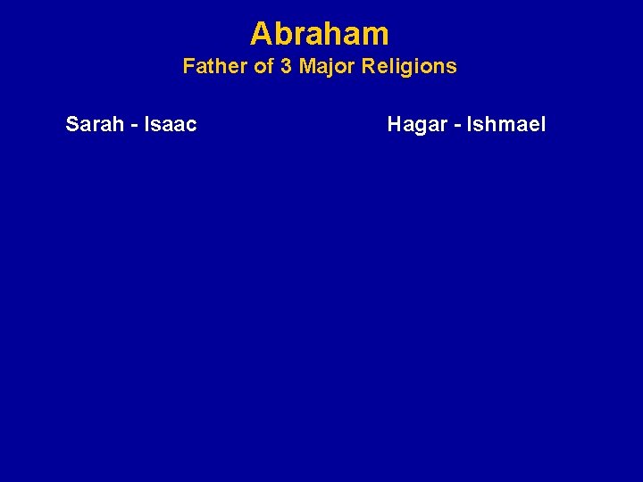 Abraham Father of 3 Major Religions Sarah - Isaac Hagar - Ishmael Abraham Father of 3 Major Religions Sarah - Isaac Hagar - Ishmael