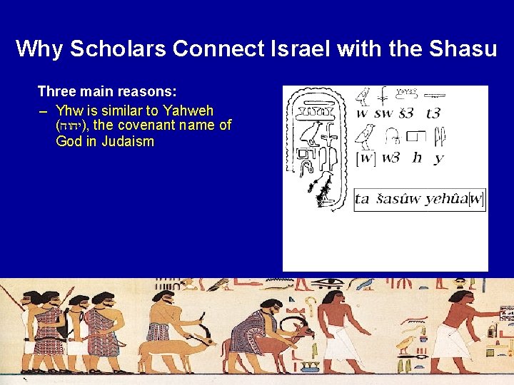 Why Scholars Connect Israel with the Shasu Three main reasons: – Yhw is similar Why Scholars Connect Israel with the Shasu Three main reasons: – Yhw is similar