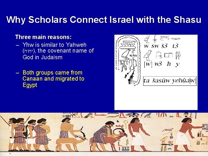 Why Scholars Connect Israel with the Shasu Three main reasons: – Yhw is similar Why Scholars Connect Israel with the Shasu Three main reasons: – Yhw is similar