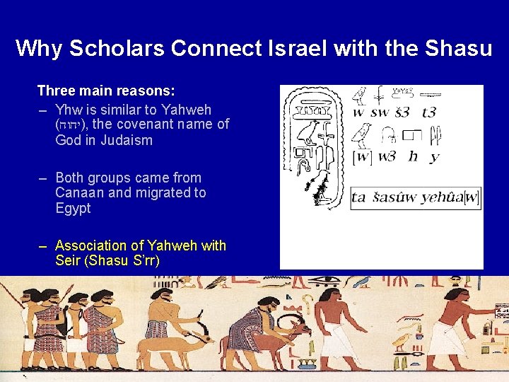 Why Scholars Connect Israel with the Shasu Three main reasons: – Yhw is similar Why Scholars Connect Israel with the Shasu Three main reasons: – Yhw is similar