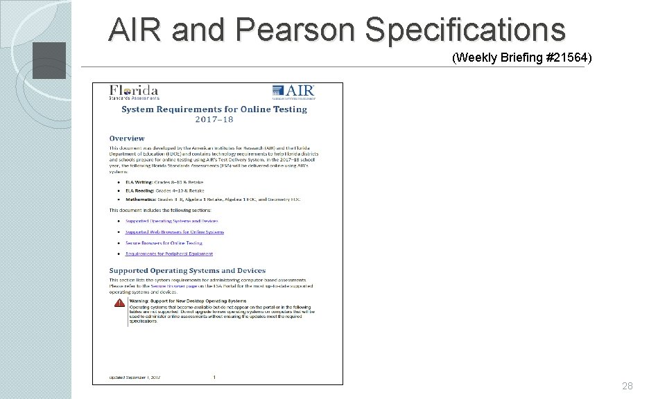 AIR and Pearson Specifications (Weekly Briefing #21564) 28 