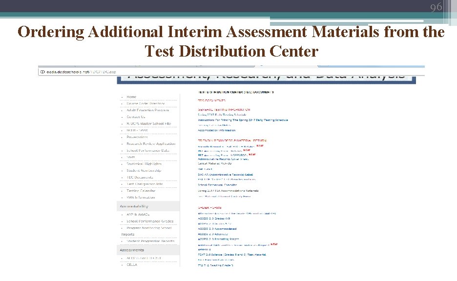 96 Ordering Additional Interim Assessment Materials from the Test Distribution Center 