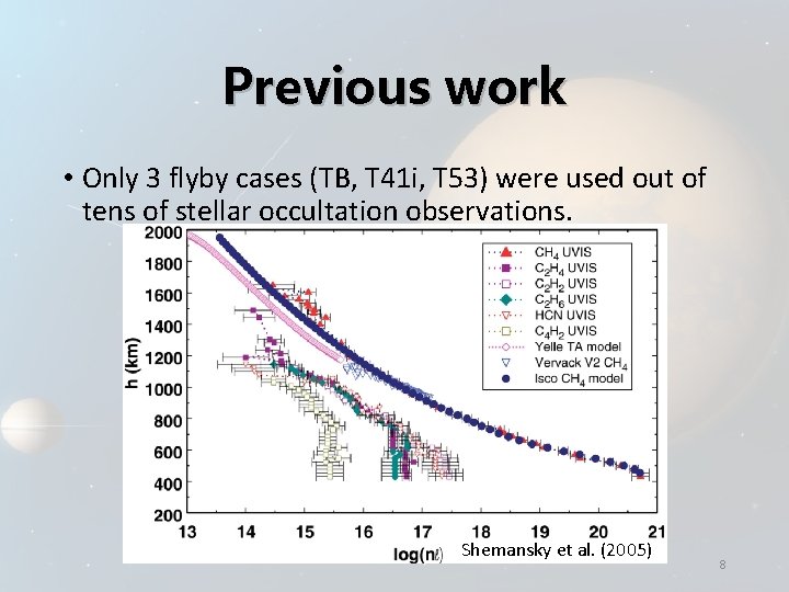 Previous work • Only 3 flyby cases (TB, T 41 i, T 53) were
