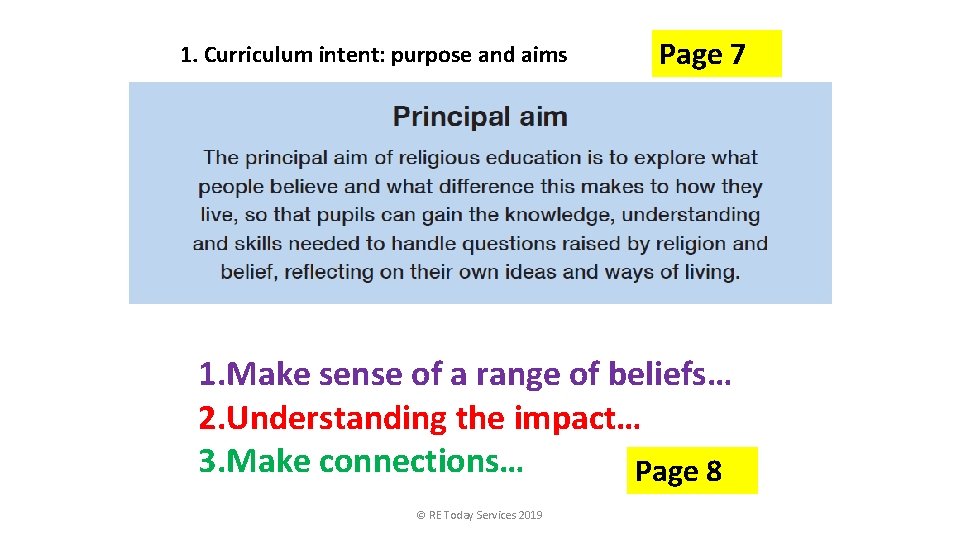 1. Curriculum intent: purpose and aims Page 7 1. Make sense of a range