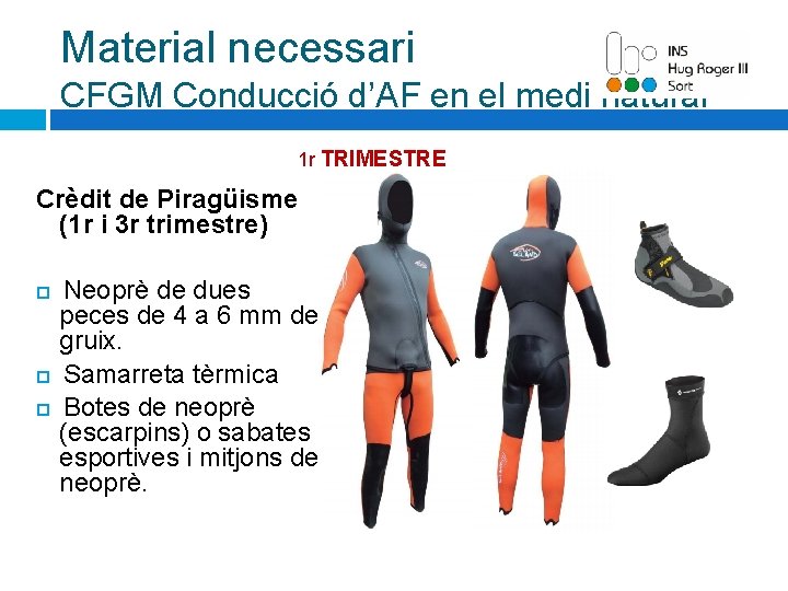 Material necessari CFGM Conducció d’AF en el medi natural 1 r TRIMESTRE Crèdit de