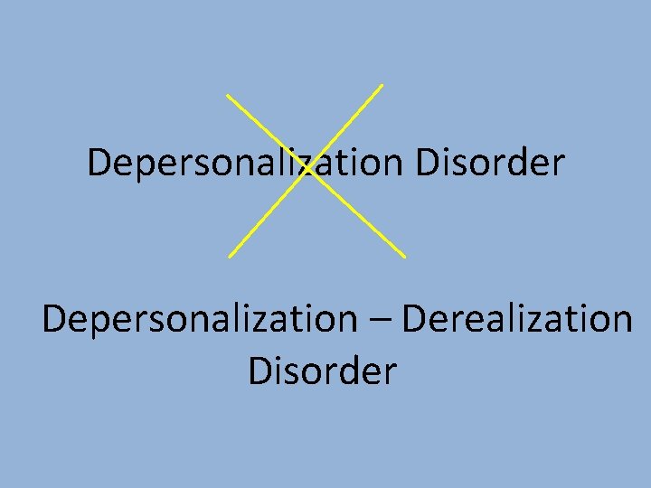 Depersonalization Disorder Depersonalization – Derealization Disorder 