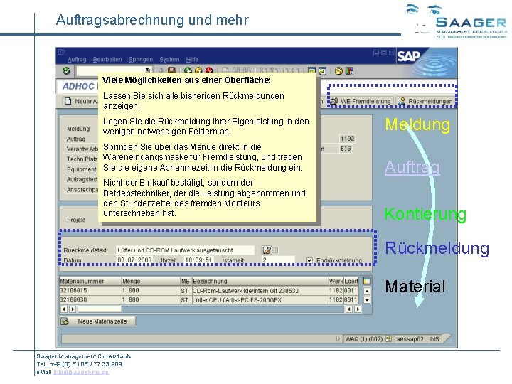 Auftragsabrechnung und mehr Viele Möglichkeiten aus einer Oberfläche: Lassen Sie sich alle bisherigen Rückmeldungen