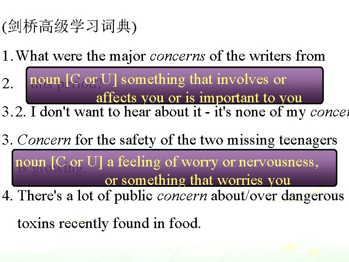 (剑桥高级学习词典) 1. What were the major concerns of the writers from [C or U]