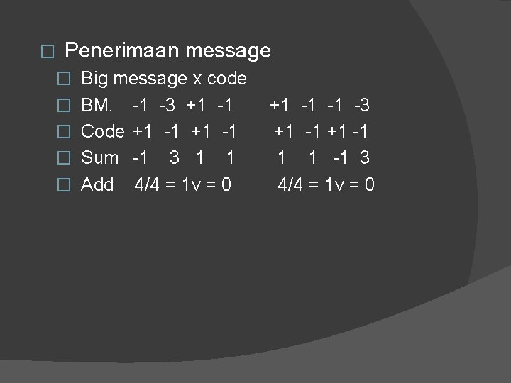 � Penerimaan message � Big message x code � BM. -1 -3 +1 -1