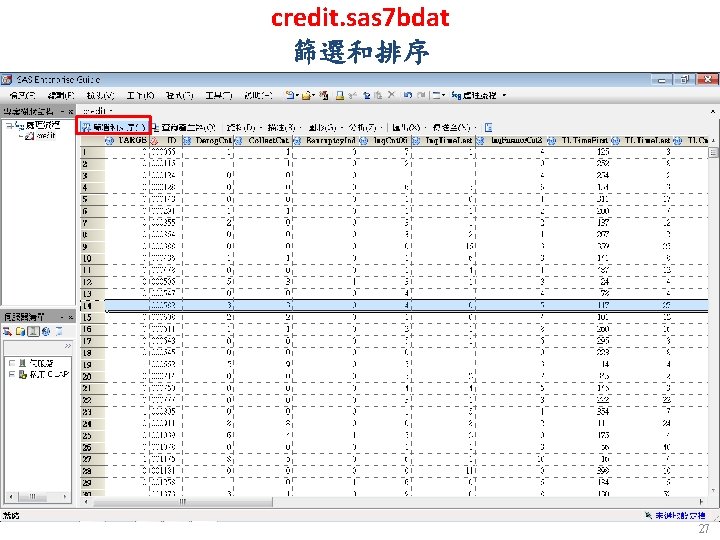 credit. sas 7 bdat 篩選和排序 27 