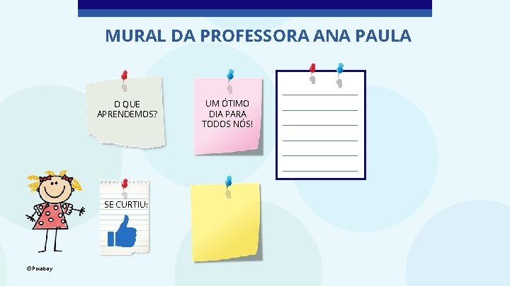 MURAL DA PROFESSORA ANA PAULA O QUE APRENDEMOS? SE CURTIU: ©Pixabay UM ÓTIMO DIA
