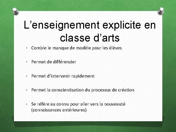 L’enseignement explicite en classe d’arts • Comble le manque de modèle pour les élèves