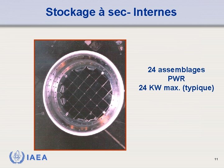 Stockage à sec- Internes 24 assemblages PWR 24 KW max. (typique) IAEA 11 