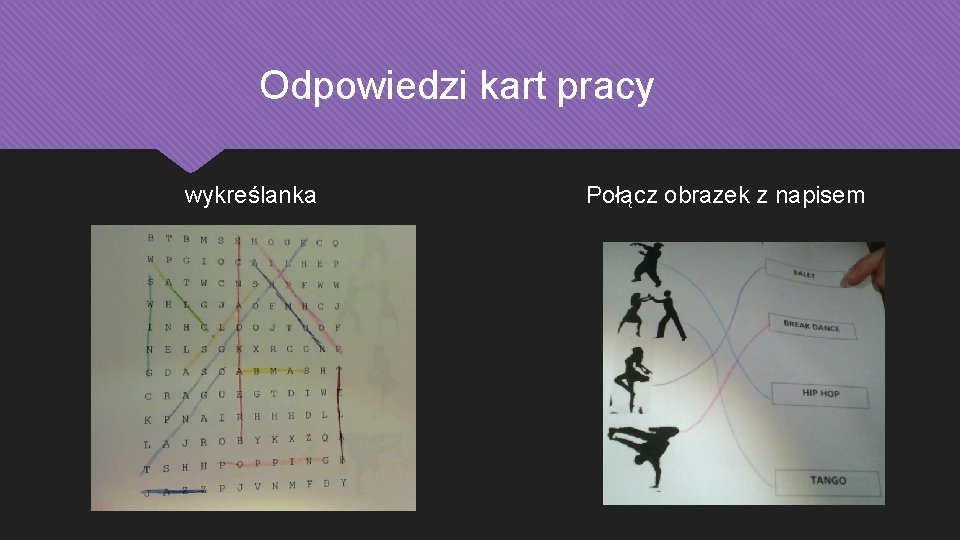 Odpowiedzi kart pracy wykreślanka Połącz obrazek z napisem 