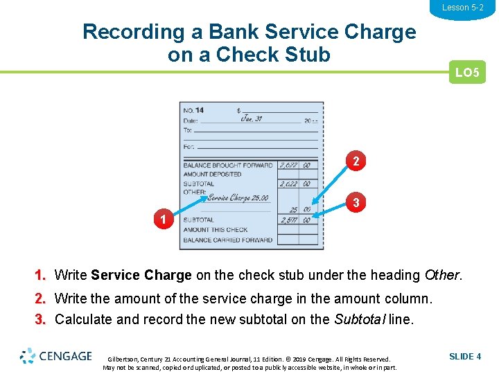 Lesson 5 -2 Recording a Bank Service Charge on a Check Stub LO 5