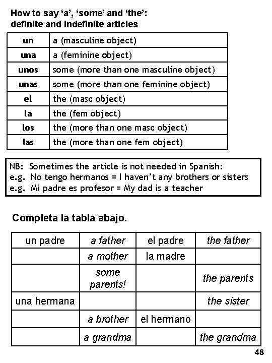 How to say ‘a’, ‘some’ and ‘the’: definite and indefinite articles un a (masculine