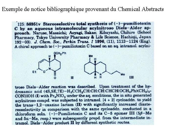 Exemple de notice bibliographique provenant du Chemical Abstracts 