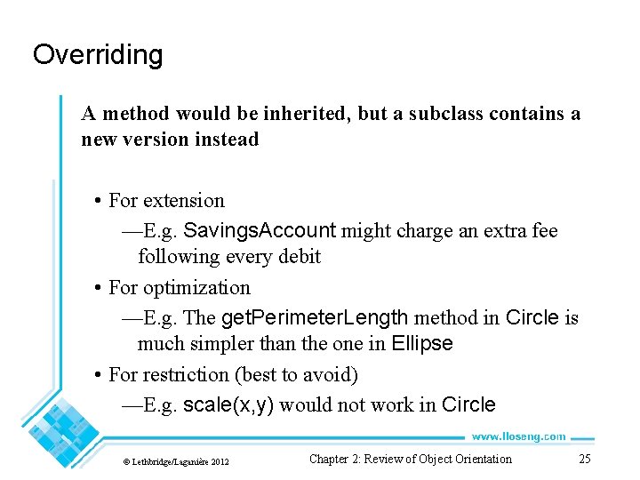 Overriding A method would be inherited, but a subclass contains a new version instead Overriding A method would be inherited, but a subclass contains a new version instead