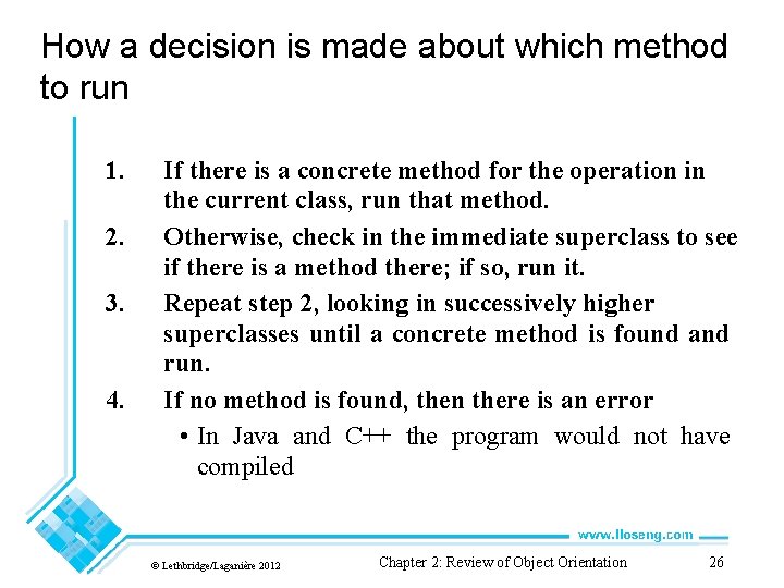 How a decision is made about which method to run 1. 2. 3. 4. How a decision is made about which method to run 1. 2. 3. 4.